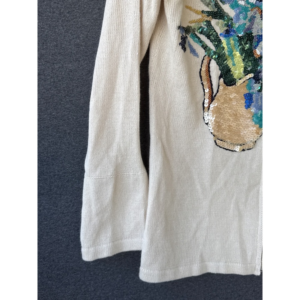 Storybook Knits Floral Sequin Beaded Zip Front Cardigan Sweater Cream Small NWT - Picture 7 of 11